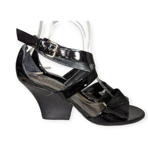 Franco Sarto Black Patten Leather Wedge Heels Size 6M